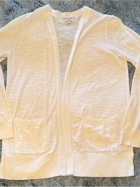 LOFT | Cream Open-Front Pocket Cardigan | Size = S